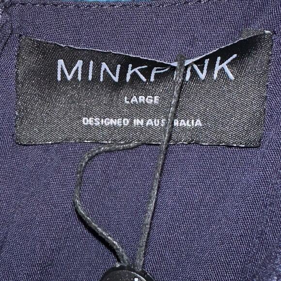 NWT MinkPink Whilla Navy Multi Paisley O-Ring Tie Neck Midi Dress Size Large - Picture 4 of 16